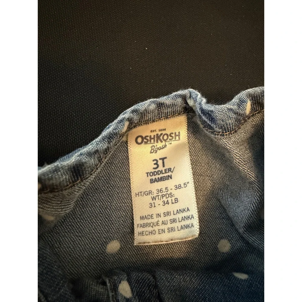 OshKosh Bgosh Toddler 3T Blue Polka Dot Denim Tunic Top Long Sleeve Cotton 5702